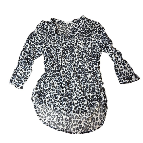 Profile Apparel Animal Print Blouse 3/4 Sleeve Casual Top Blue Black M - Picture 1 of 2